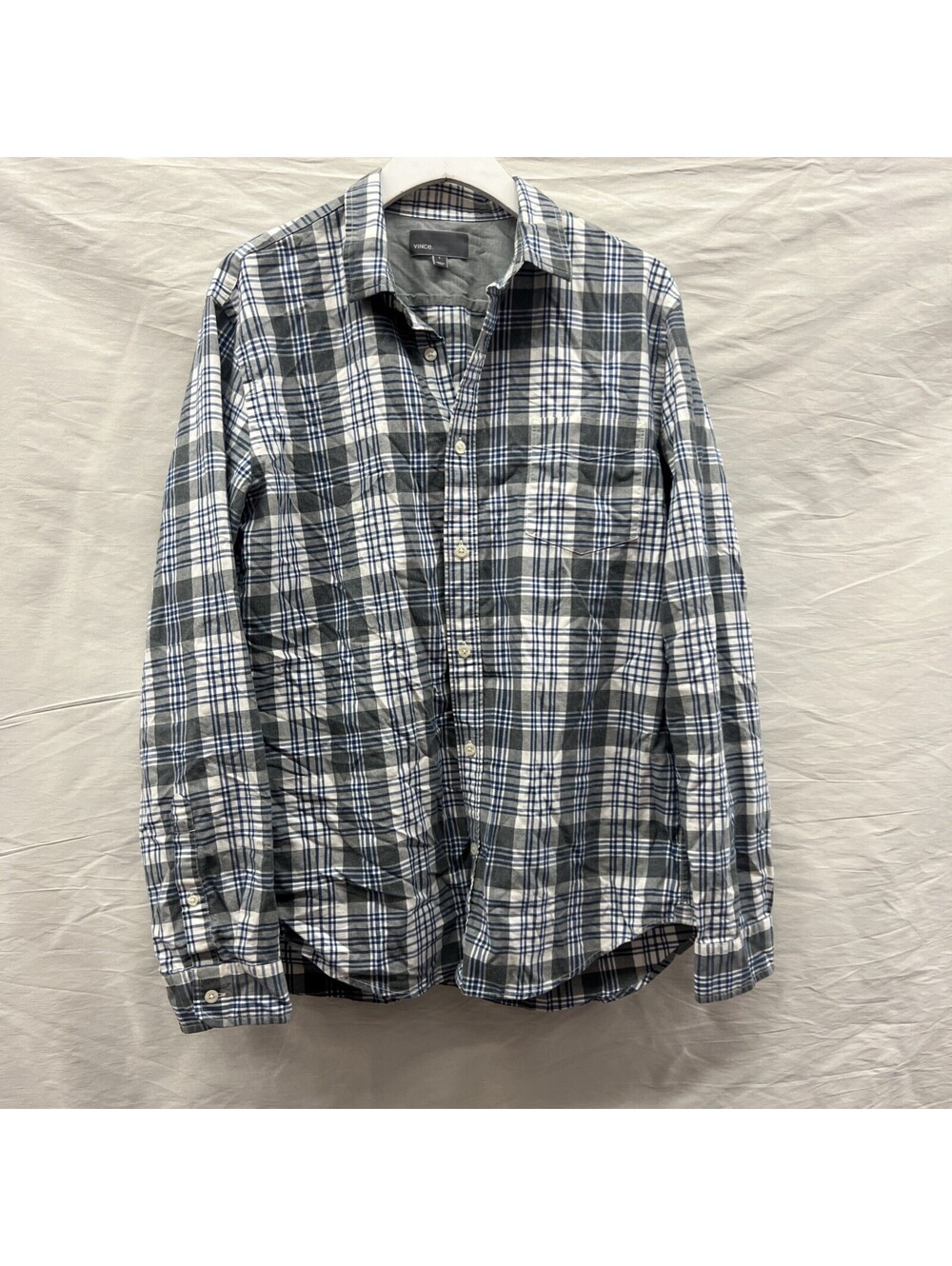 Vince Grey Plaid Flannel Shirt Slim Fit Mens Large Cotton Long Sleeve Preppy